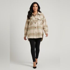 Timing brand Stylish Plaid Collared Button Down Cozy Shacket